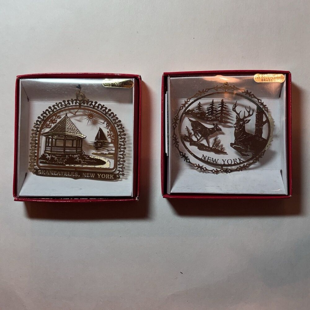 2 Nation’s Treasures New York  Xmas Ornaments Genuine 24K Gold Finish Brass